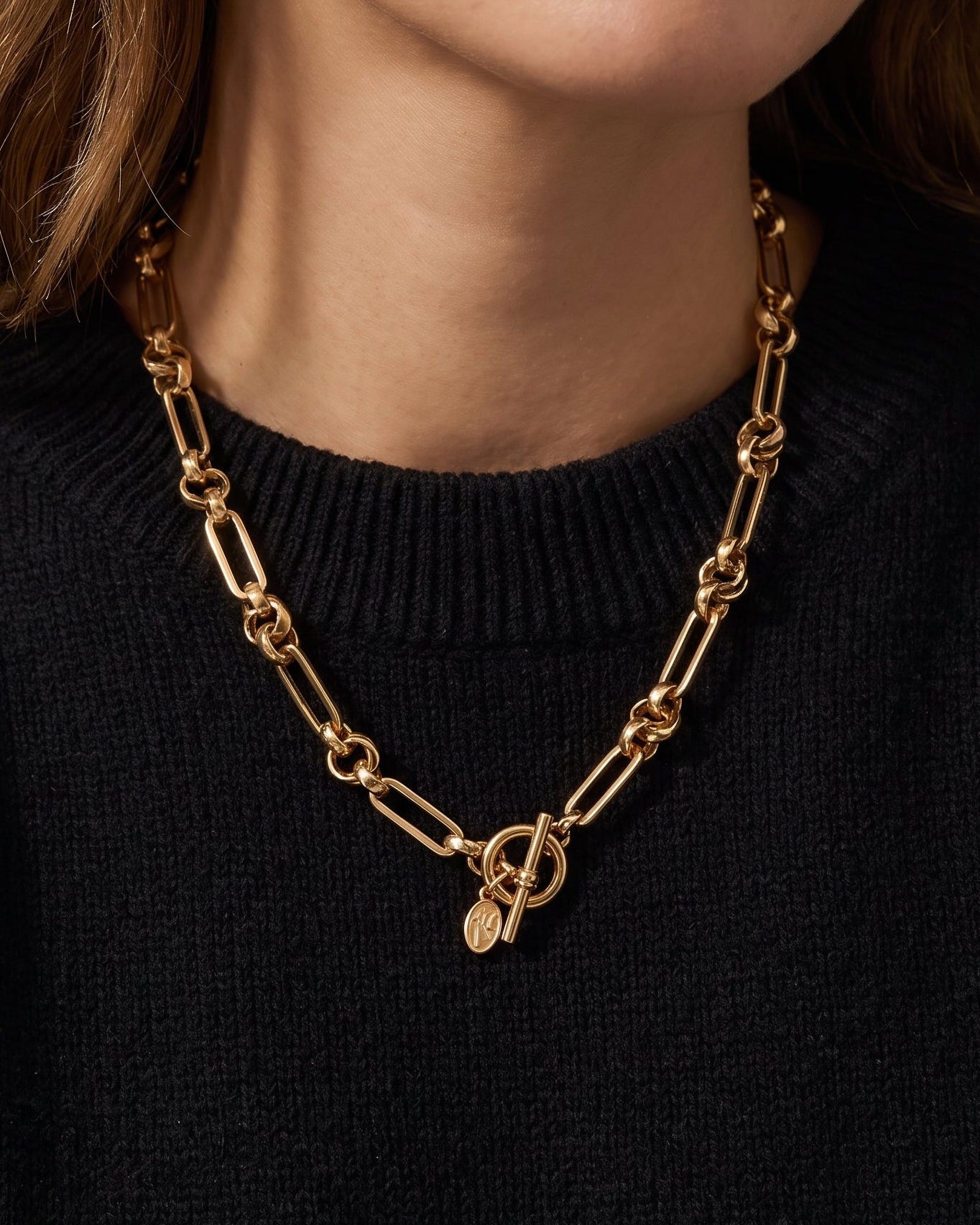 Chunky Belcher T-Bar Necklace Gold